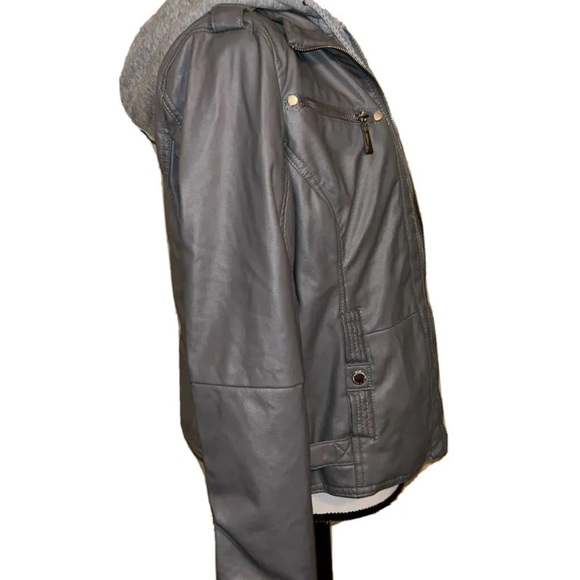 Jou Jou Vegan Leather Moto Jacket Gray Women’s Medium New With Tags - Picture 6 of 16